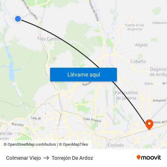 Colmenar Viejo to Torrejón De Ardoz map