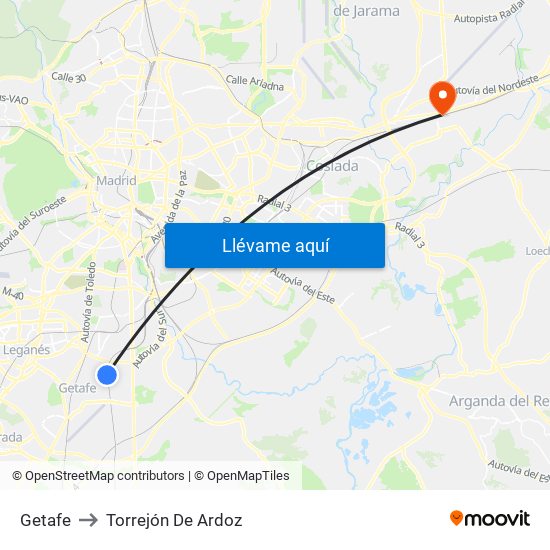 Getafe to Torrejón De Ardoz map