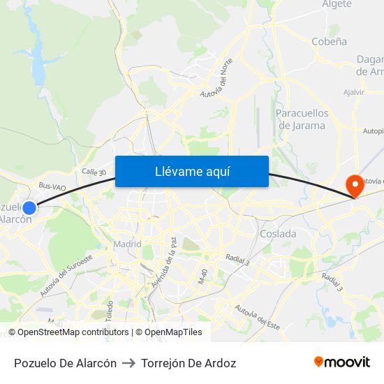 Pozuelo De Alarcón to Torrejón De Ardoz map