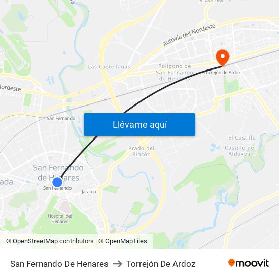 San Fernando De Henares to Torrejón De Ardoz map