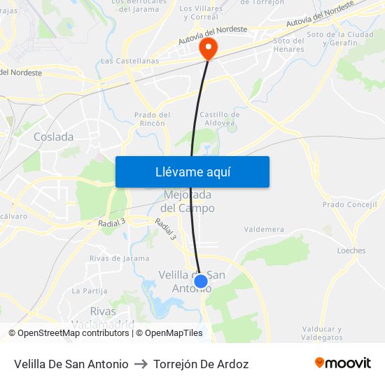 Velilla De San Antonio to Torrejón De Ardoz map