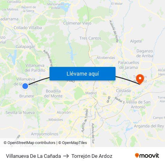 Villanueva De La Cañada to Torrejón De Ardoz map