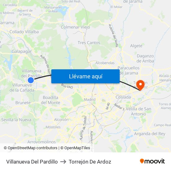 Villanueva Del Pardillo to Torrejón De Ardoz map