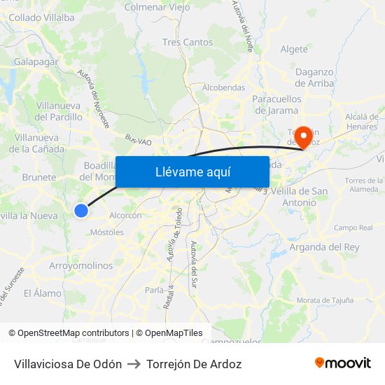 Villaviciosa De Odón to Torrejón De Ardoz map