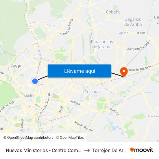 Nuevos Ministerios - Centro Comercial to Torrejón De Ardoz map
