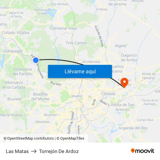 Las Matas to Torrejón De Ardoz map
