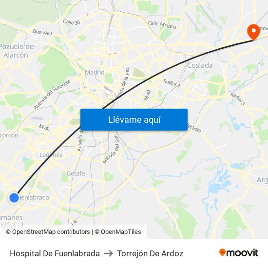 Hospital De Fuenlabrada to Torrejón De Ardoz map