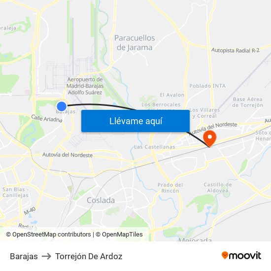 Barajas to Torrejón De Ardoz map
