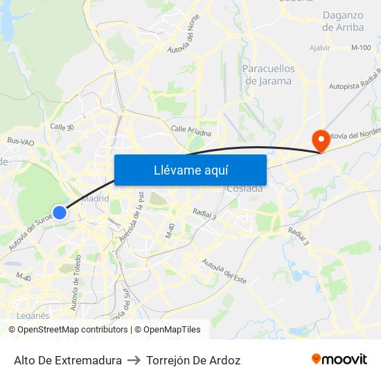 Alto De Extremadura to Torrejón De Ardoz map