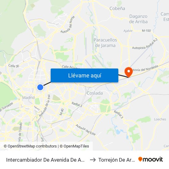 Intercambiador De Avenida De América to Torrejón De Ardoz map