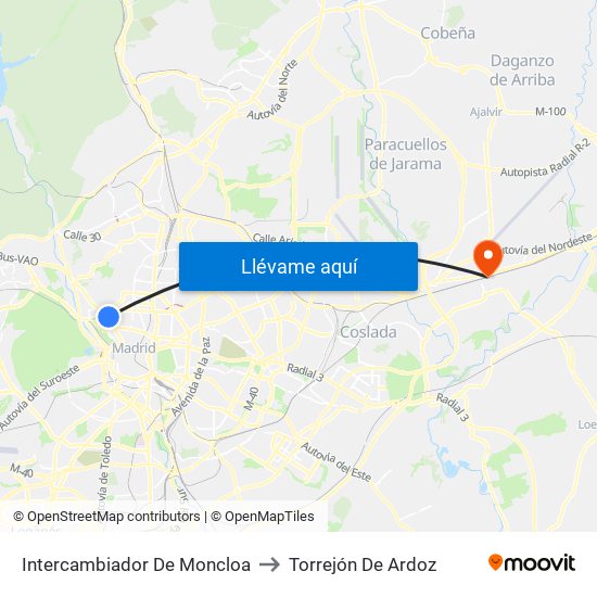 Intercambiador De Moncloa to Torrejón De Ardoz map