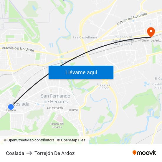 Coslada to Torrejón De Ardoz map
