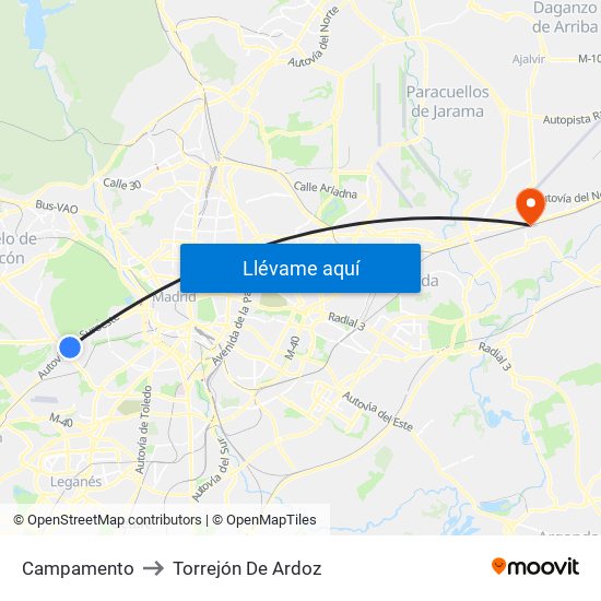 Campamento to Torrejón De Ardoz map