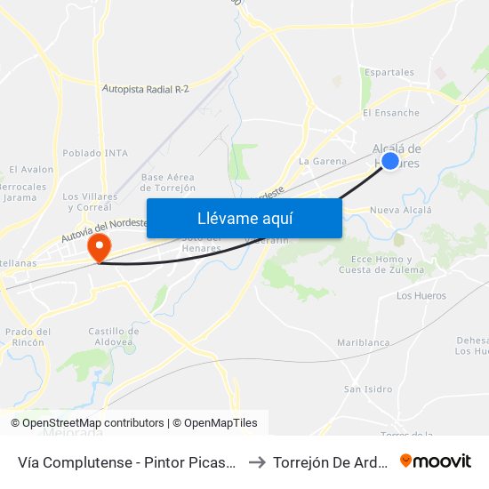 Vía Complutense - Pintor Picasso to Torrejón De Ardoz map