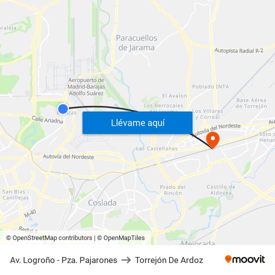Av. Logroño - Pza. Pajarones to Torrejón De Ardoz map