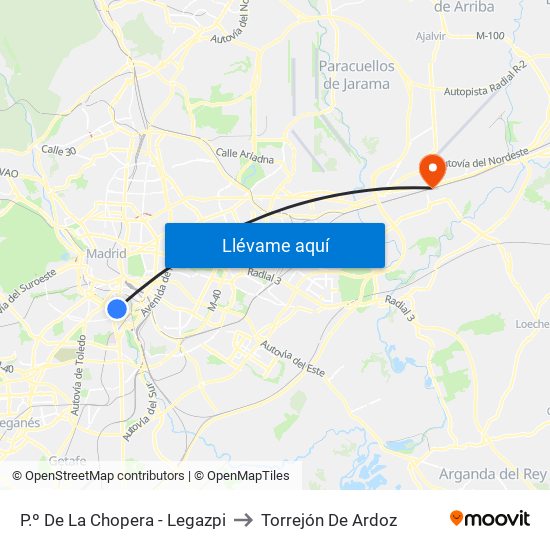 P.º De La Chopera - Legazpi to Torrejón De Ardoz map