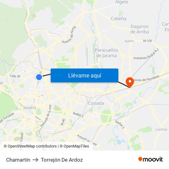 Chamartín to Torrejón De Ardoz map