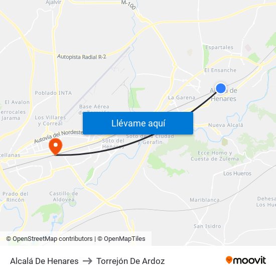 Alcalá De Henares to Torrejón De Ardoz map