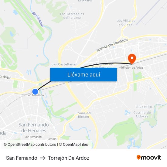 San Fernando to Torrejón De Ardoz map