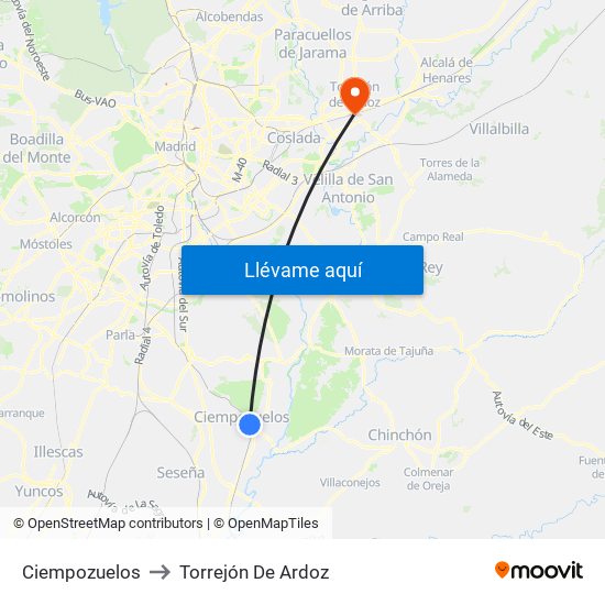 Ciempozuelos to Torrejón De Ardoz map