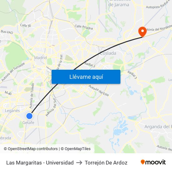 Las Margaritas - Universidad to Torrejón De Ardoz map