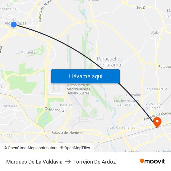 Marqués De La Valdavia to Torrejón De Ardoz map