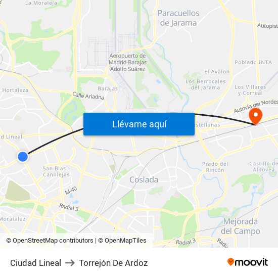 Ciudad Lineal to Torrejón De Ardoz map