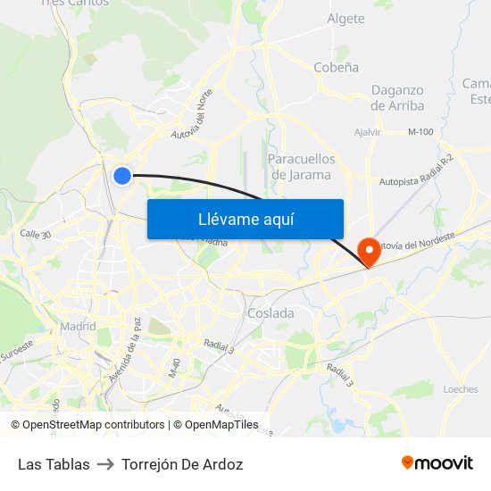 Las Tablas to Torrejón De Ardoz map