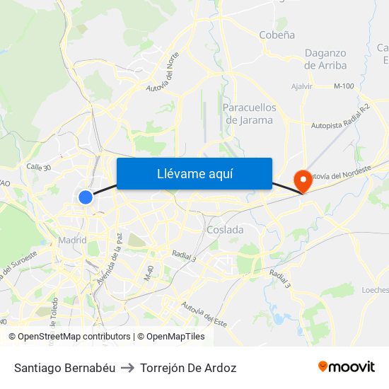 Santiago Bernabéu to Torrejón De Ardoz map