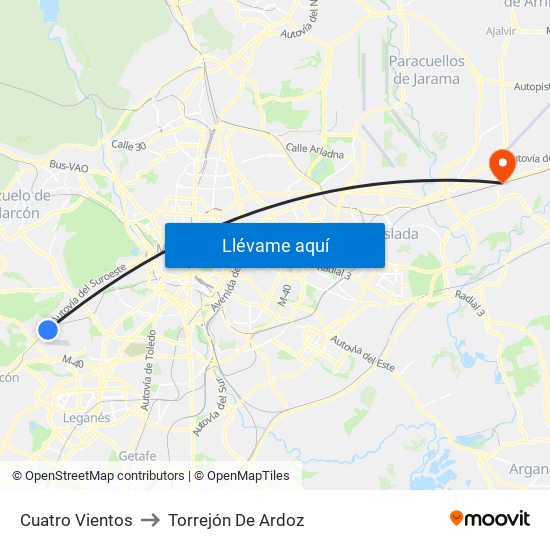 Cuatro Vientos to Torrejón De Ardoz map