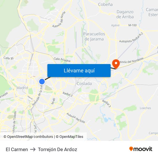 El Carmen to Torrejón De Ardoz map