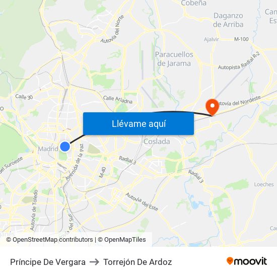 Príncipe De Vergara to Torrejón De Ardoz map