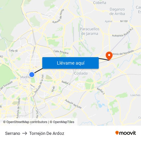 Serrano to Torrejón De Ardoz map