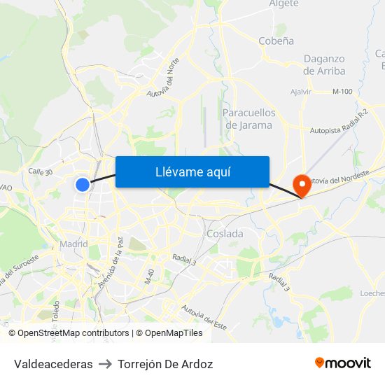 Valdeacederas to Torrejón De Ardoz map