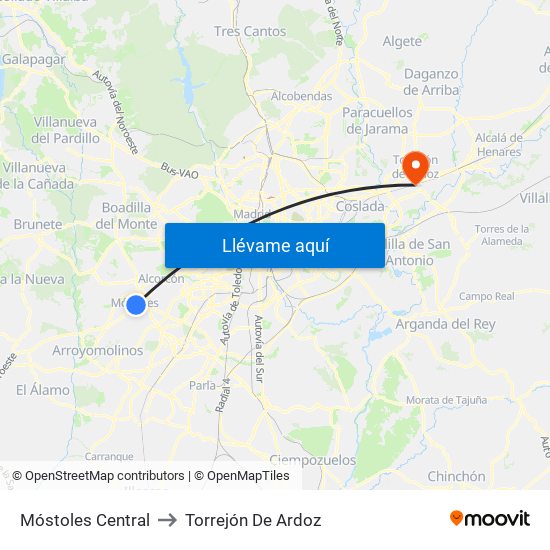 Móstoles Central to Torrejón De Ardoz map