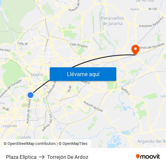 Plaza Elíptica to Torrejón De Ardoz map