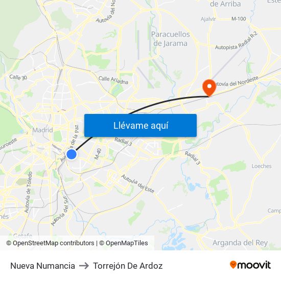 Nueva Numancia to Torrejón De Ardoz map