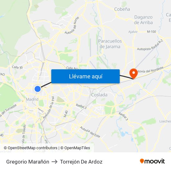 Gregorio Marañón to Torrejón De Ardoz map