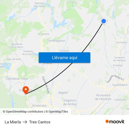 La Mierla to Tres Cantos map