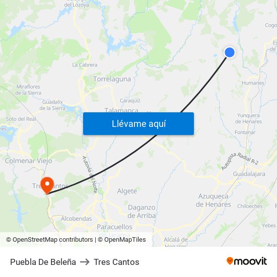 Puebla De Beleña to Tres Cantos map