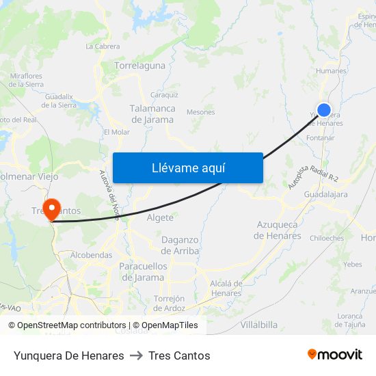 Yunquera De Henares to Tres Cantos map