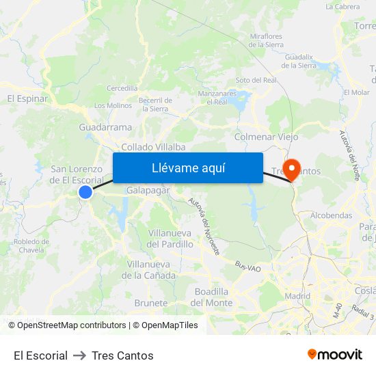 El Escorial to Tres Cantos map