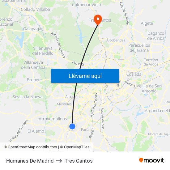 Humanes De Madrid to Tres Cantos map