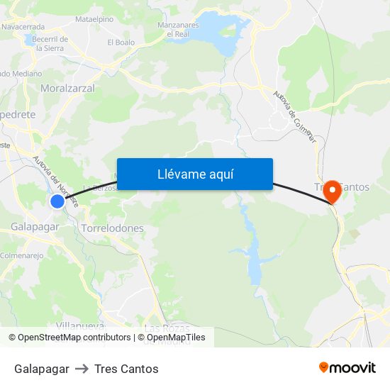 Galapagar to Tres Cantos map