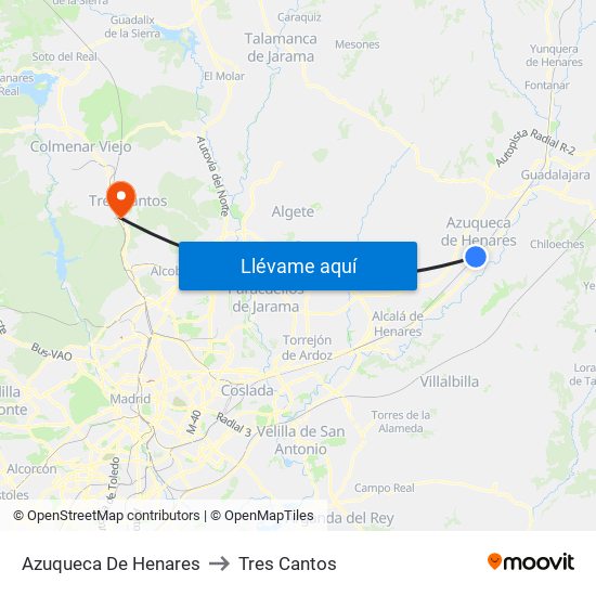 Azuqueca De Henares to Tres Cantos map