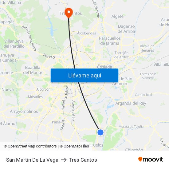 San Martín De La Vega to Tres Cantos map