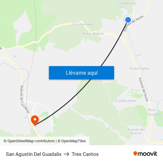 San Agustín Del Guadalix to Tres Cantos map