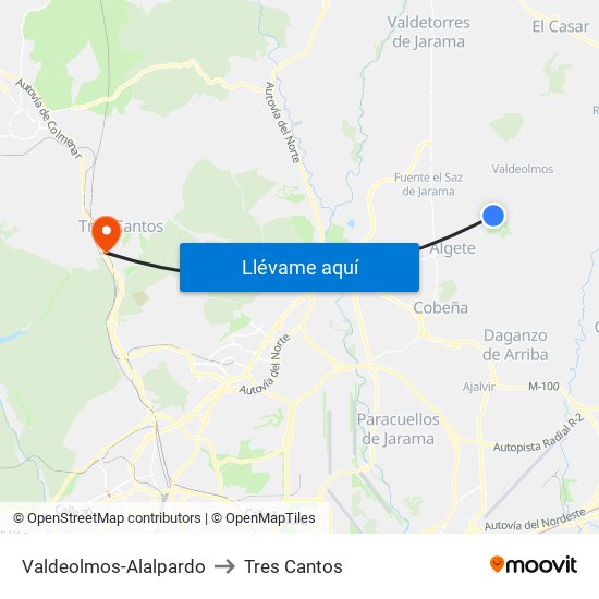 Valdeolmos-Alalpardo to Tres Cantos map