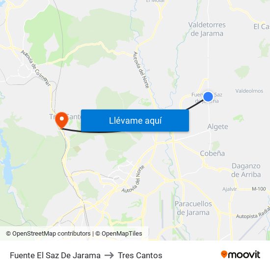 Fuente El Saz De Jarama to Tres Cantos map
