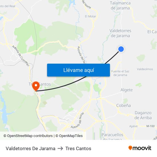 Valdetorres De Jarama to Tres Cantos map